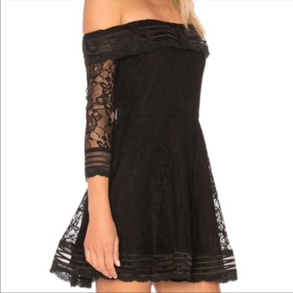 Lovers + Friends Off the Shoulder Black Lace Mini Dress